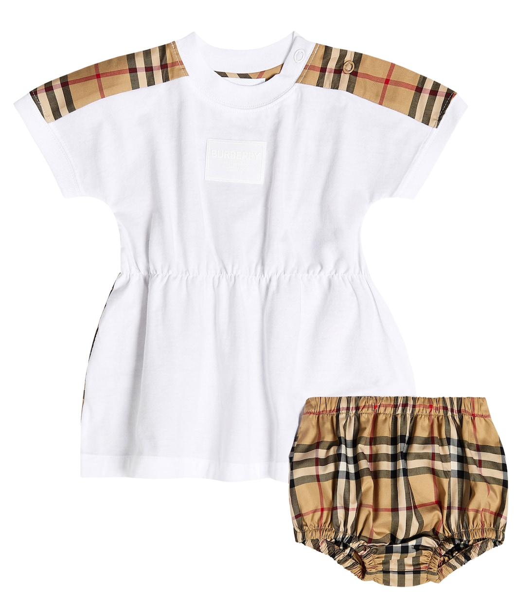 цена Baby burberry комплект из платья и шароваров в клетку Burberry, белый