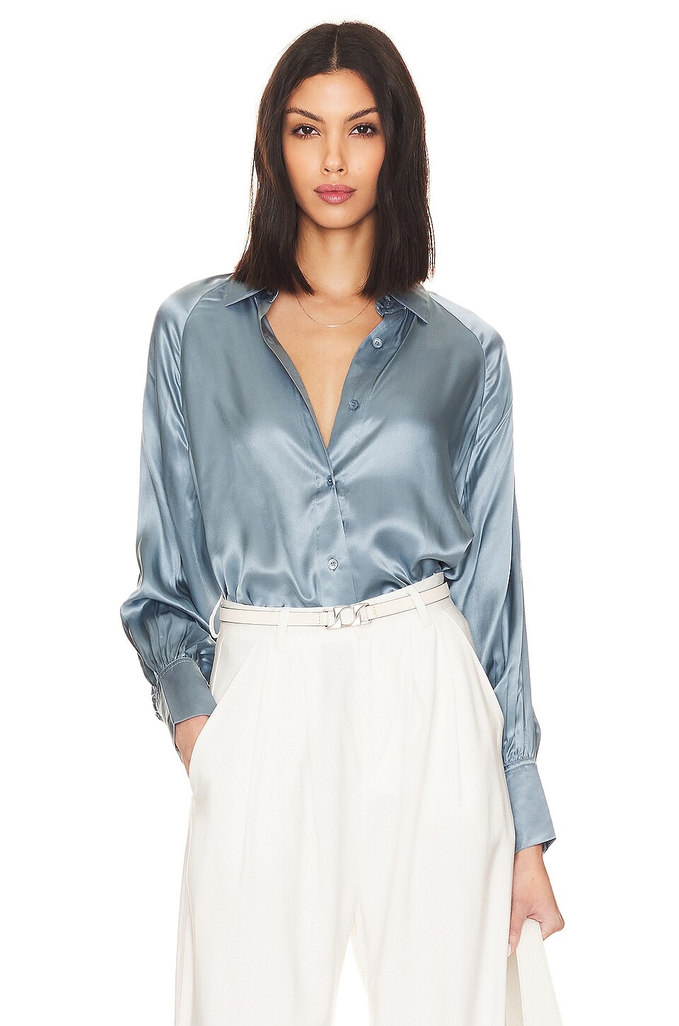 

Рубашка ALLSAINTS Oana Silk, цвет Blue Slate
