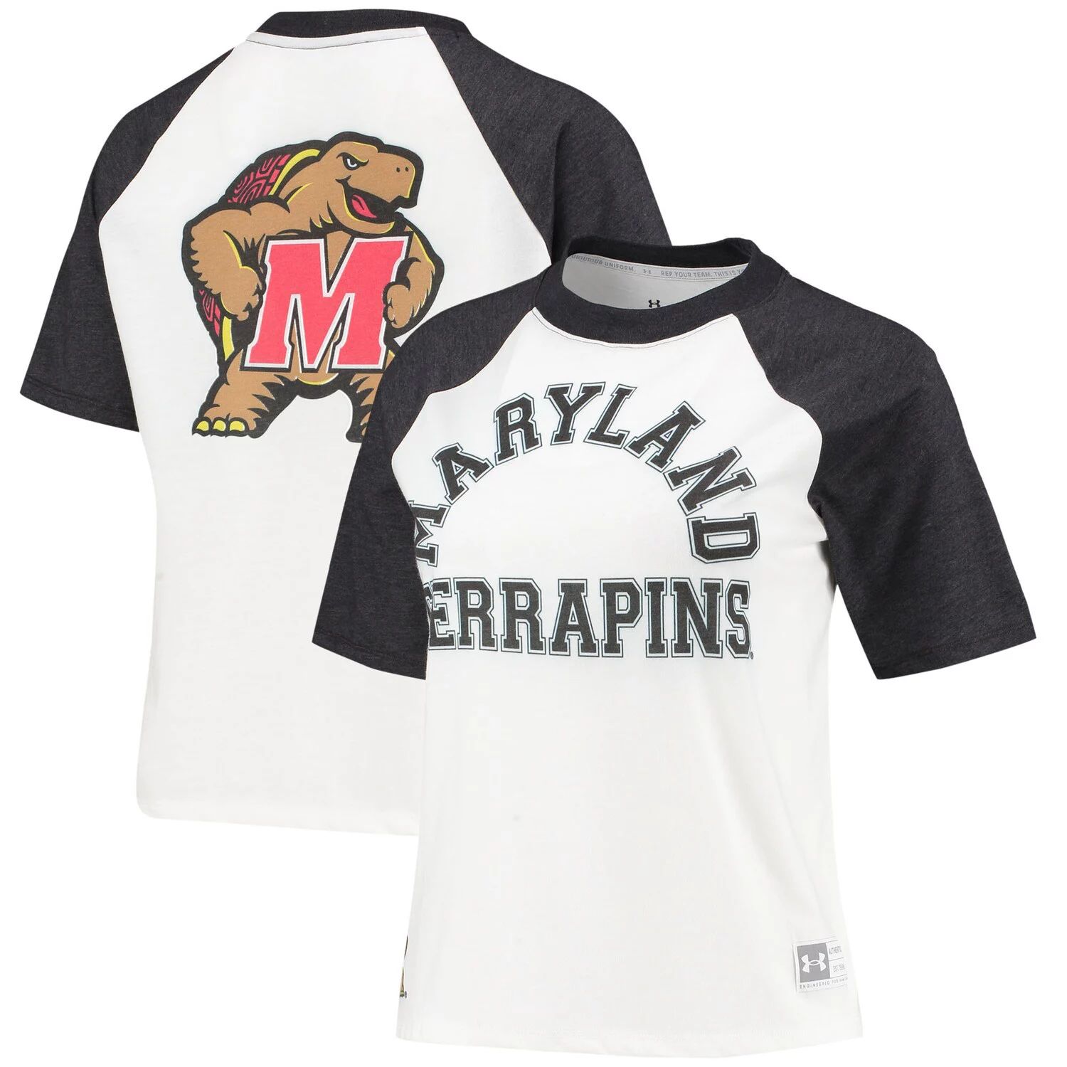 

Женская футболка Under Armour белая/черная с меланжевым отливом Maryland Terrapins Fade Raglan Under Armour