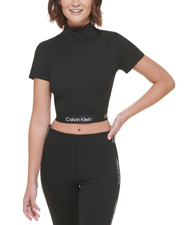 

Женский эластичный топ с воротником-стойкой и логотипом Calvin Klein, черный