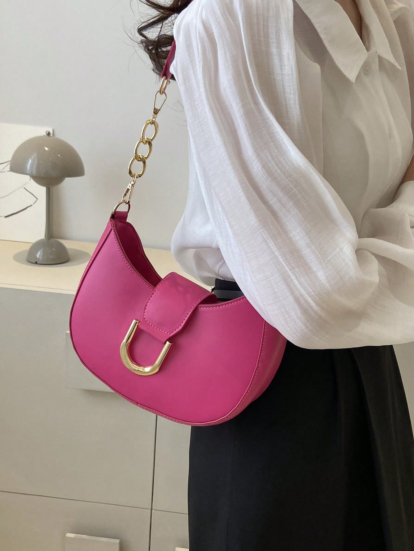 Легкая деловая повседневная маленькая сумка-хобо на молнии, ярко-розовый