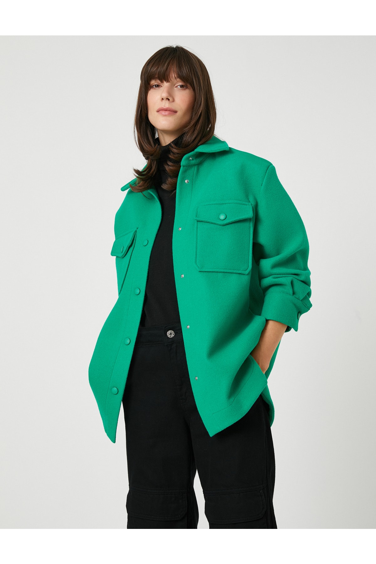 Куртка-рубашка оверсайз с карманами на кнопках Koton, зеленый