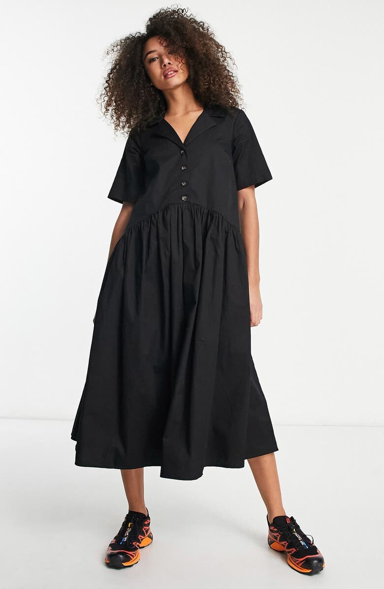 

Хлопковое платье-рубашка миди ASOS DESIGN, черный