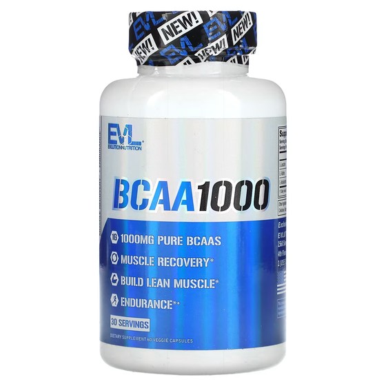 Пищевая добавка EVLution Nutrition BCAA1000, 500 мг, 60 растительных капсул evlution nutrition родиола 500 мг 30 растительных капсул