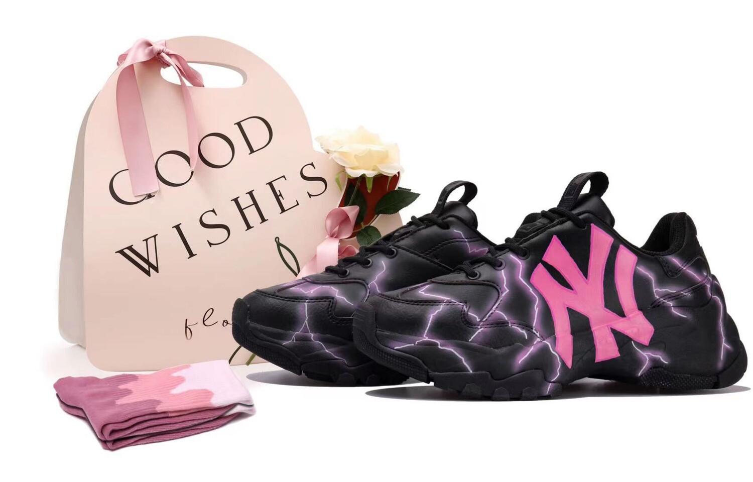 

Кроссовки MLB Chunky Sneakers Unisex Low-top Black/pink/purple, черный/розовый