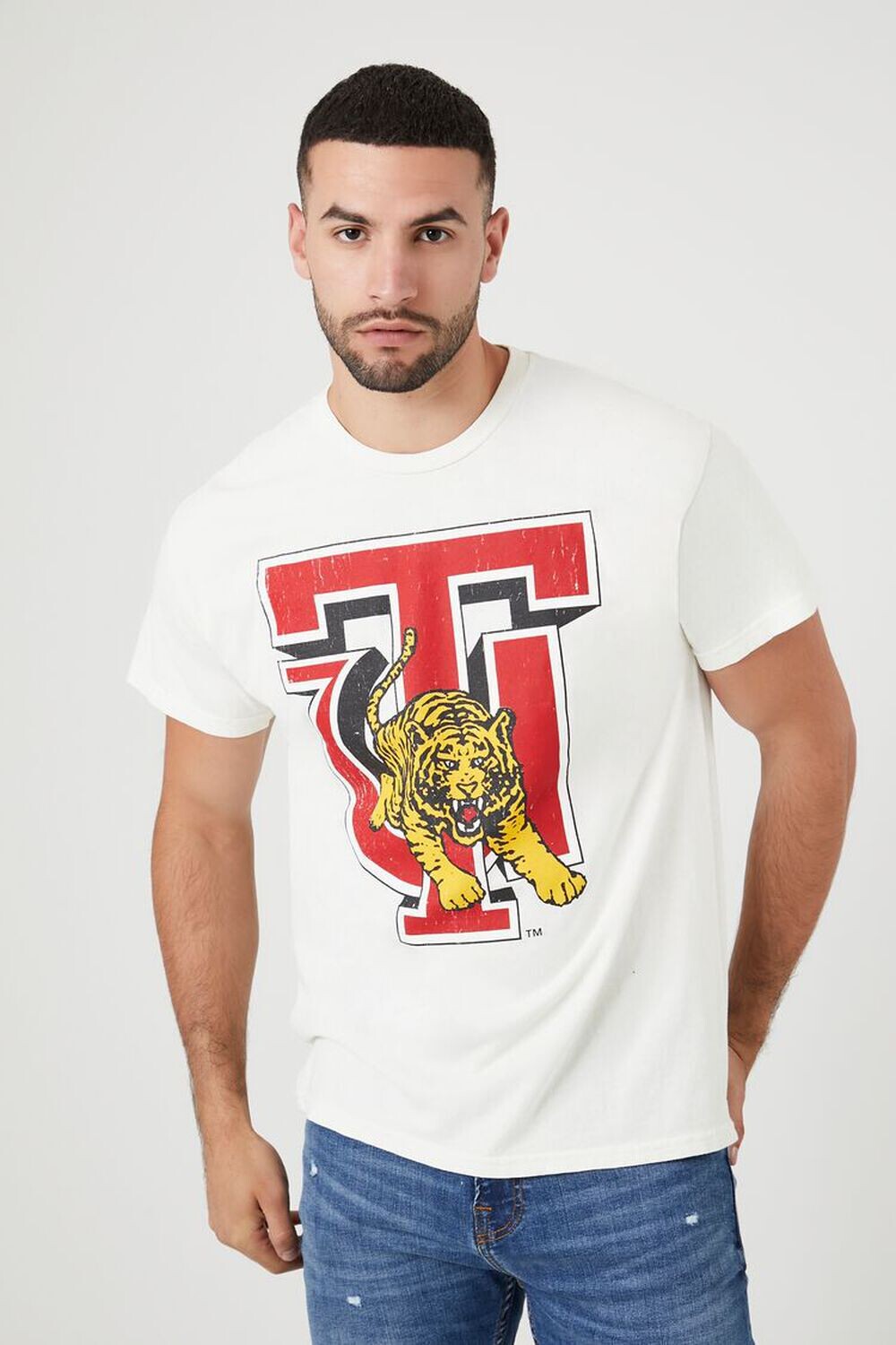 

Футболка с изображением тигра Университета Таскиги Forever 21, кремовый, Бежевый