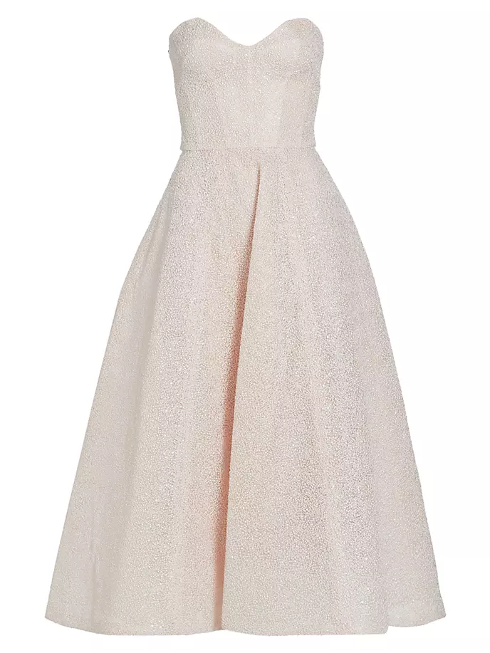 Текстурированное платье-бюстье без бретелек Monique Lhuillier, цвет powder