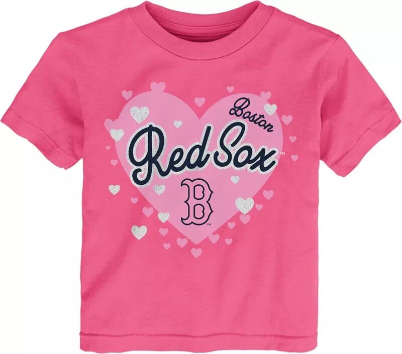 

Outerstuff Одежда команды MLB для малышей Boston Red Sox, темно-розовая футболка с пузырьками в форме сердечек