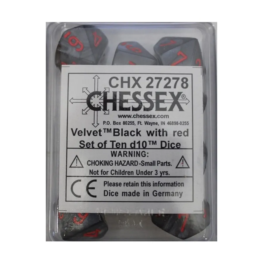 

d10 Черный с красным (10), Dice - Velvet - d10 (Chessex)