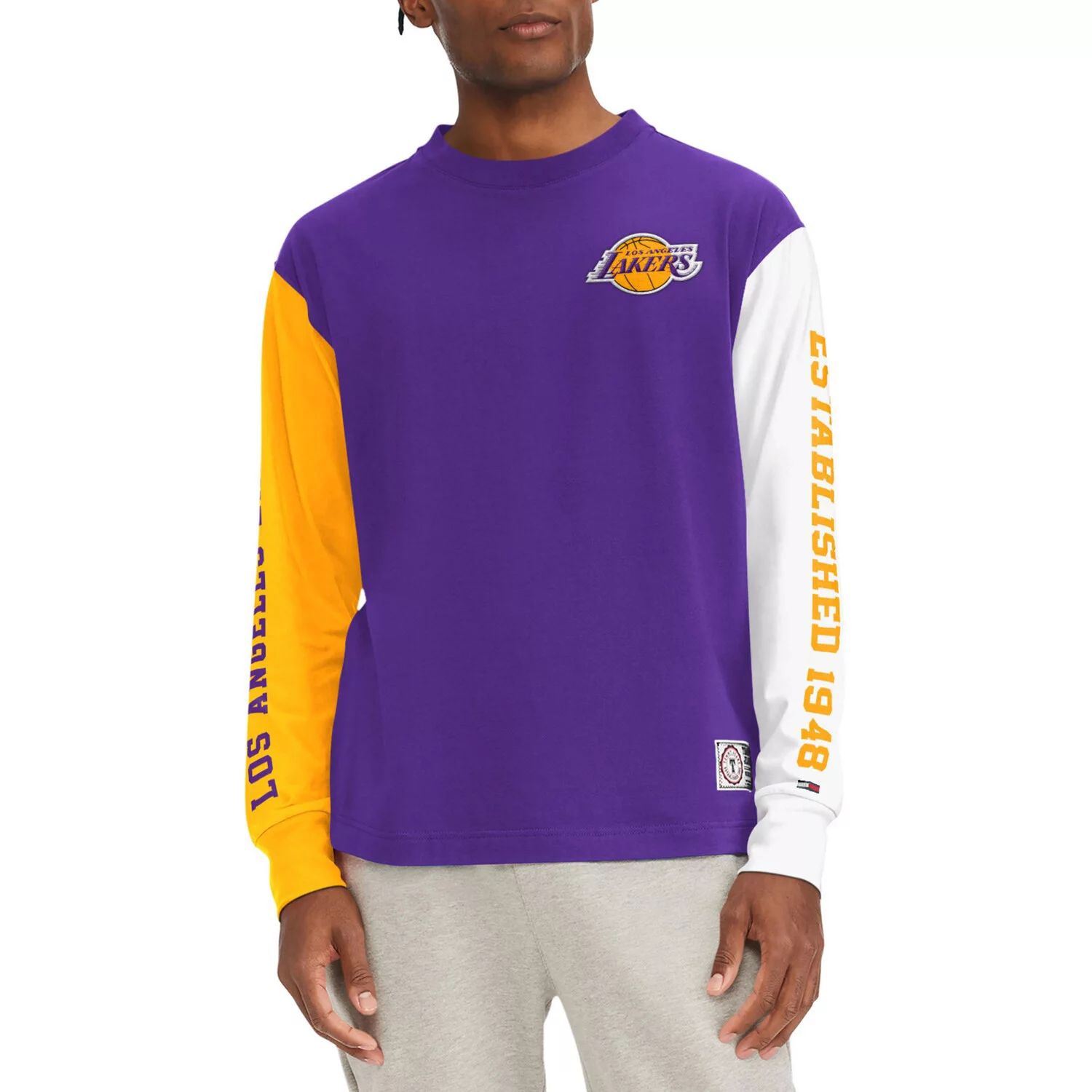 

Мужская фиолетовая футболка с длинным рукавом Tommy Jeans Los Angeles Lakers Richie Color Block, Фиолетовый