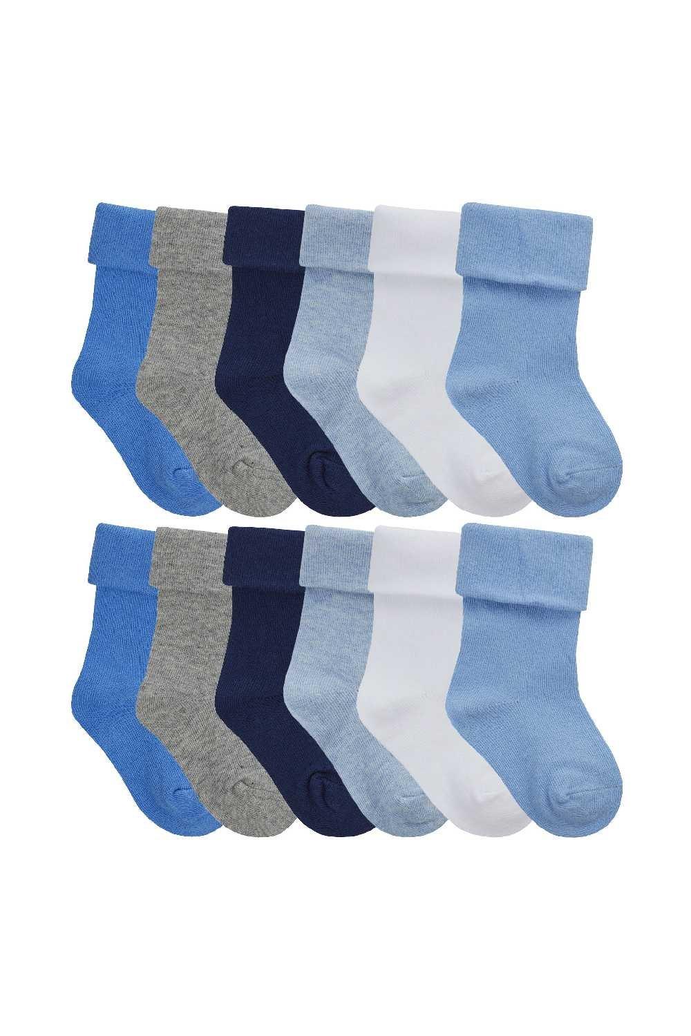 12 пар мягких хлопковых однотонных симпатичных носков с перевернутым верхом для малышей Sock Snob, синий