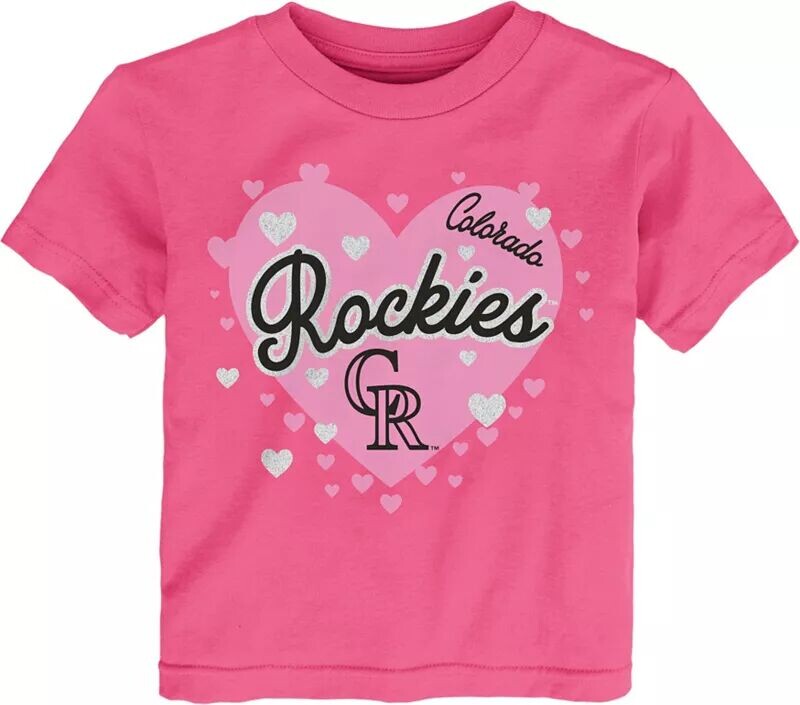 

Outerstuff Одежда команды MLB для малышей Colorado Rockies, темно-розовая футболка с пузырьками в виде сердечек