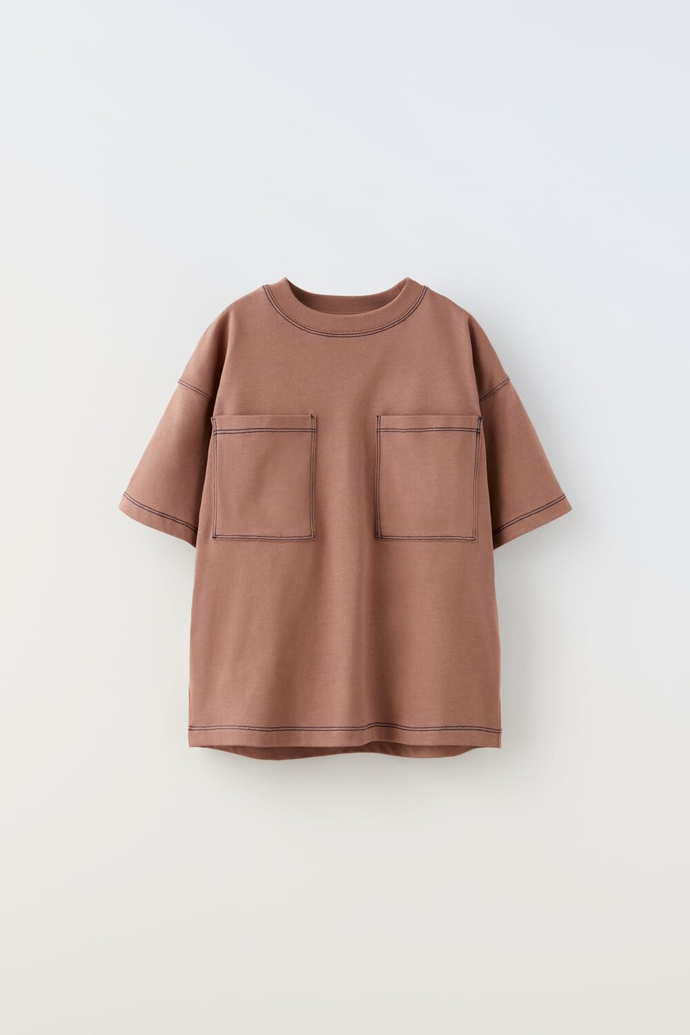 

Футболка с отстрочкой и карманами ZARA, баклажаны