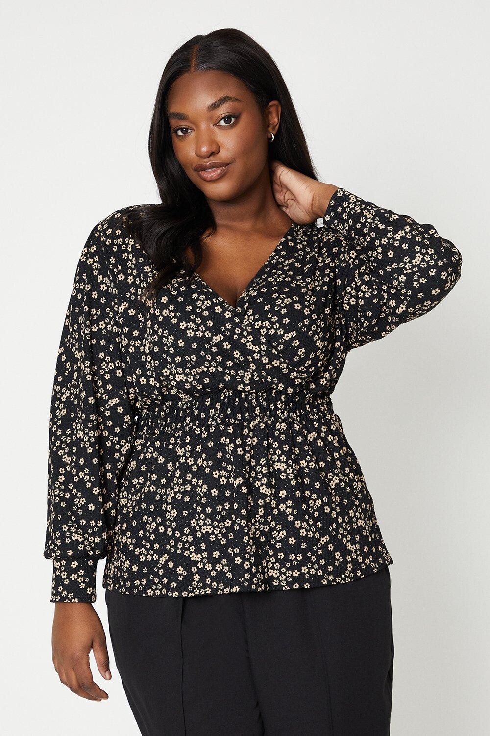 

Топ с длинными рукавами и запахом Curve Dorothy Perkins, мультиколор