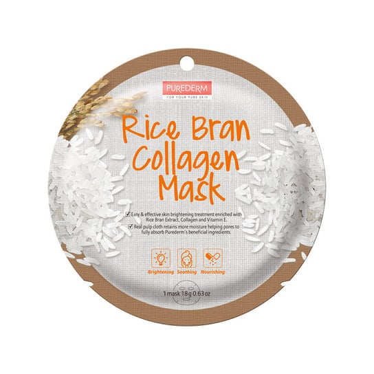 Коллагеновая тканевая маска с рисом 18г Purederm, Rice Bran Collagen Mask