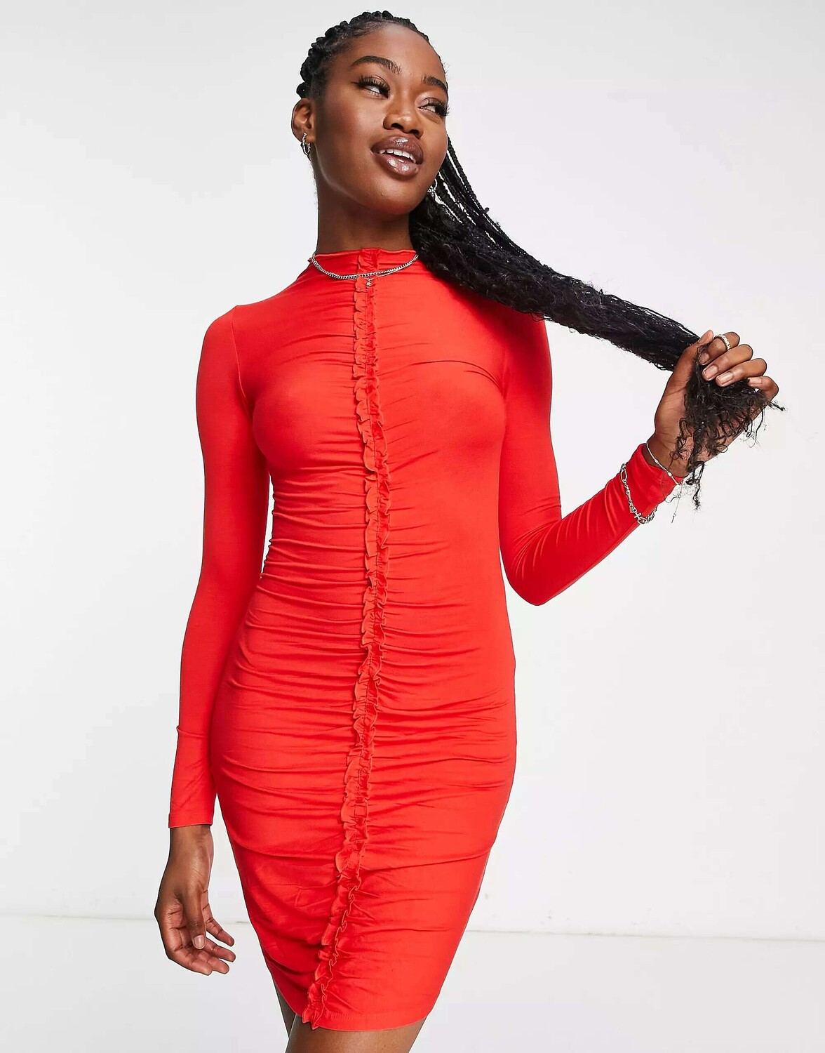 

Красное мини-платье со сборками спереди Miss Selfridge, Красный