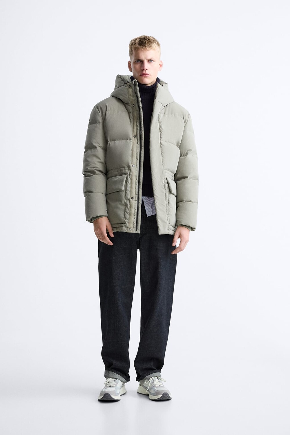 

Пуховая парка с капюшоном ZARA, хаки