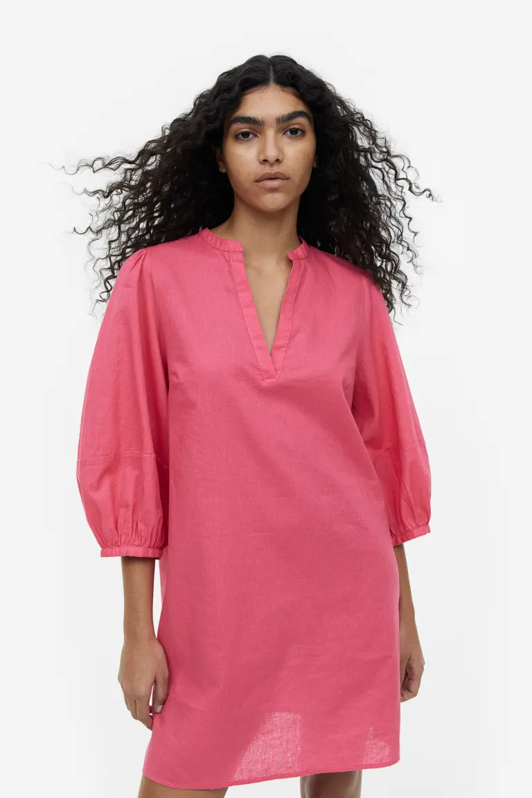 

Платье-туника из смесового льна H&M, розовый