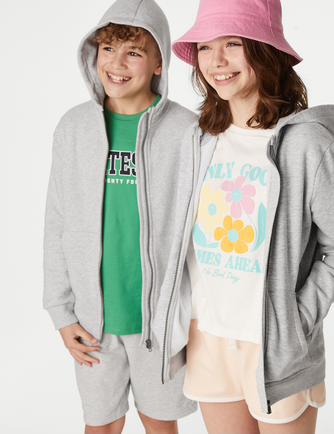 

Унисекс, хлопковая куртка с капюшоном на молнии (6–16 лет) Marks & Spencer, серый