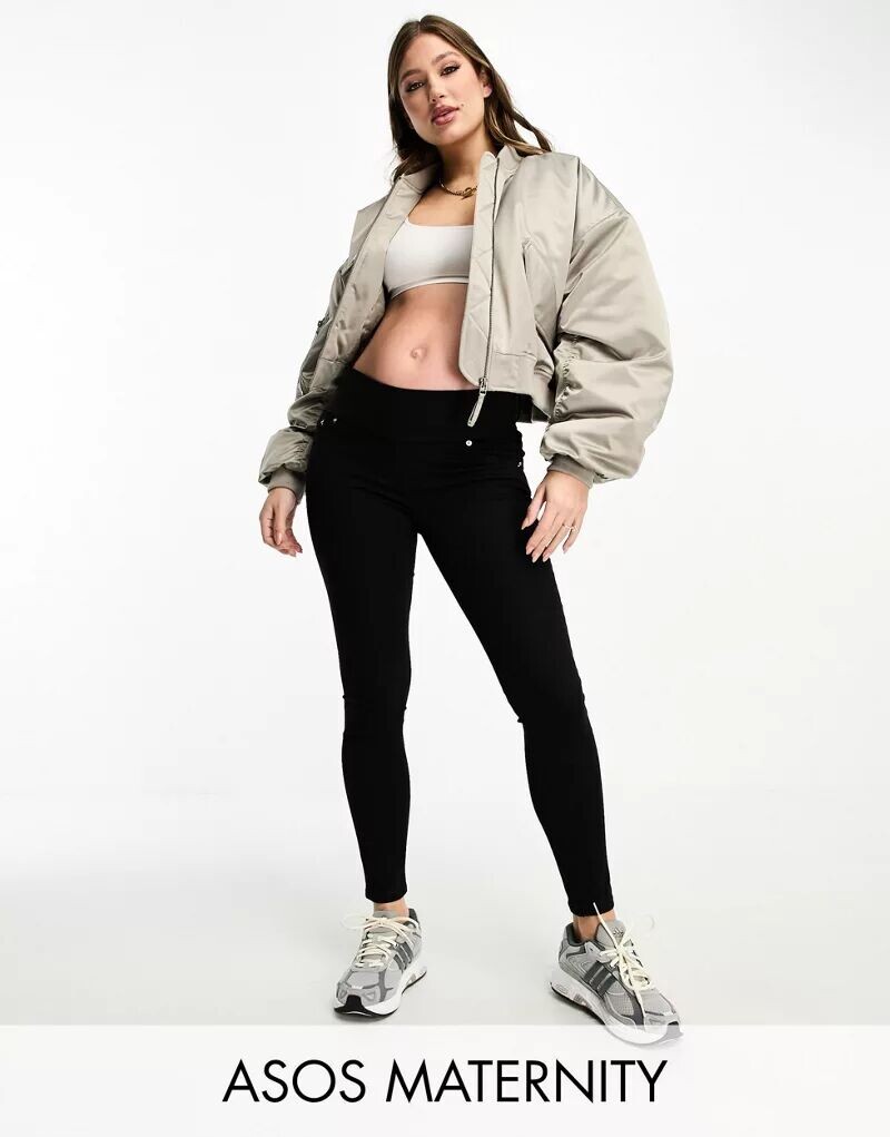

Черные джинсы скинни ASOS DESIGN Maternity с выпуклым поясом