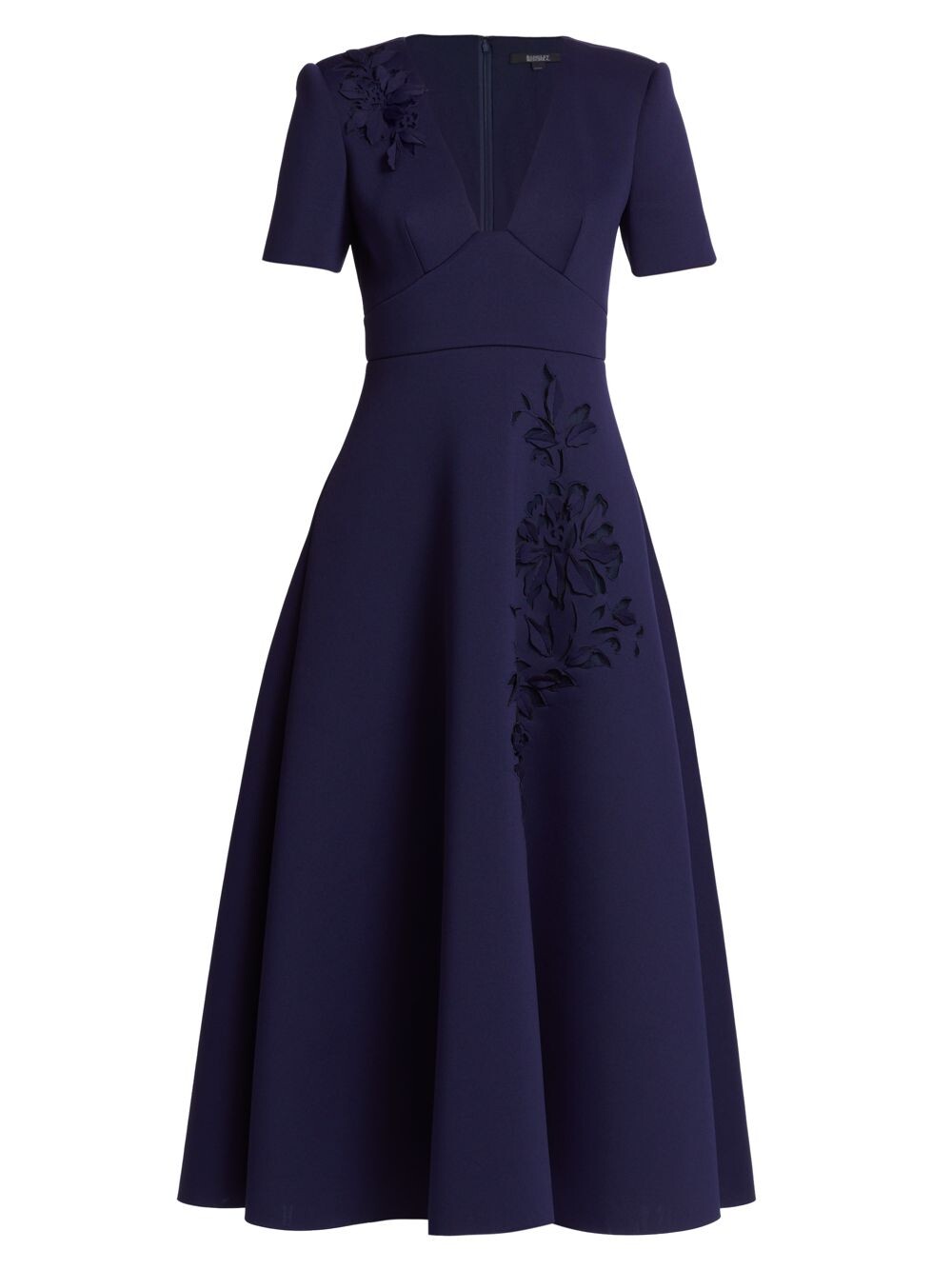 

Расклешенное платье с цветочным принтом и вырезом лазером Badgley Mischka, нави