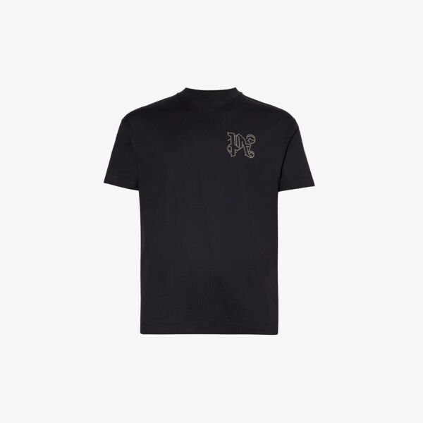 

Футболка из хлопкового джерси с заклепками monogram Palm Angels, черный