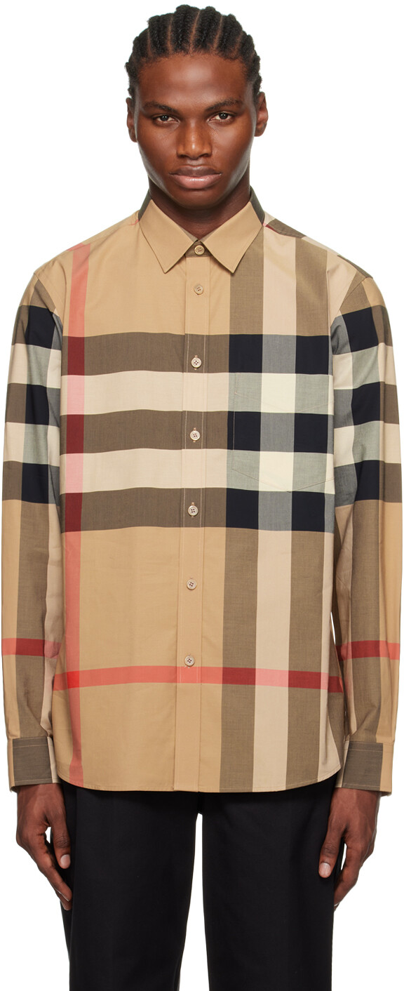 

Бежевая рубашка в клетку в винтажном стиле Burberry, цвет Archive beige