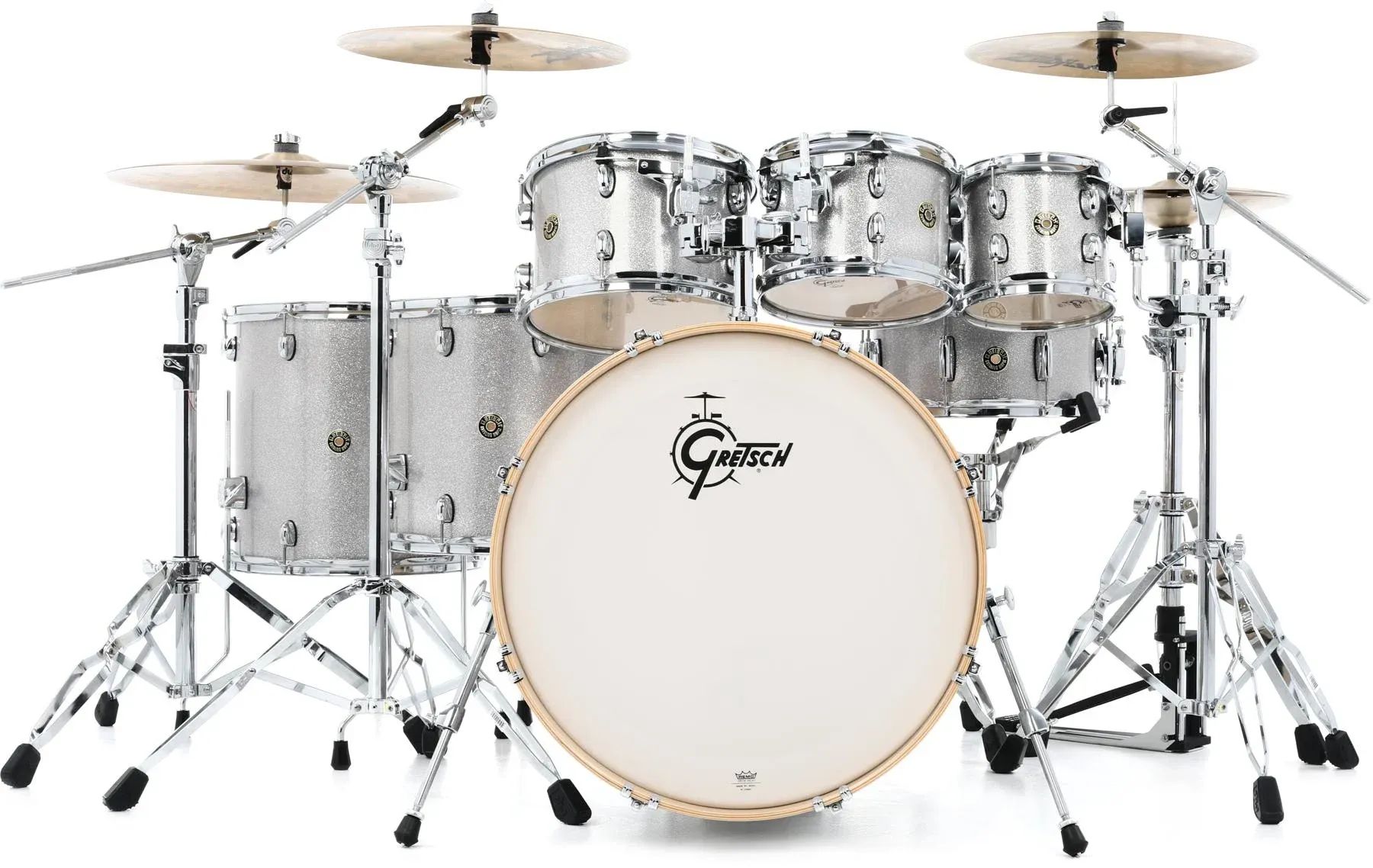 

Gretsch Drums Catalina Maple CM1-E826P Набор из 7 предметов с малым барабаном — серебристый блеск