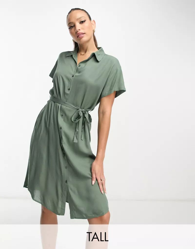 Зеленое платье-рубашка миди Vero Moda с поясом