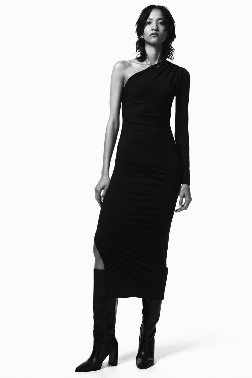 

Платье асимметричного кроя из полиамида ZARA, черный