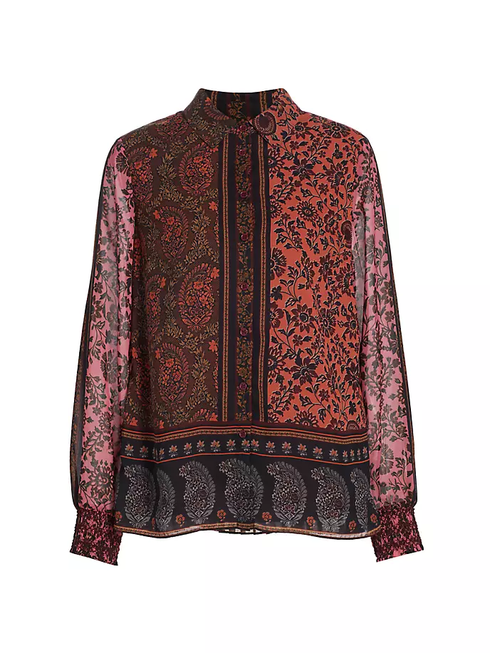 Плиссированная блузка в стиле пэчворк Nicole Elie Tahari, цвет viper taj taj exotica
