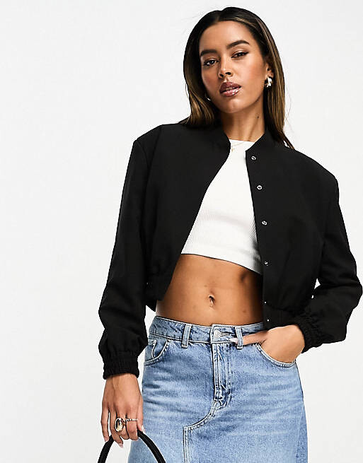 

Черный бомбер с широкими плечами ASOS DESIGN