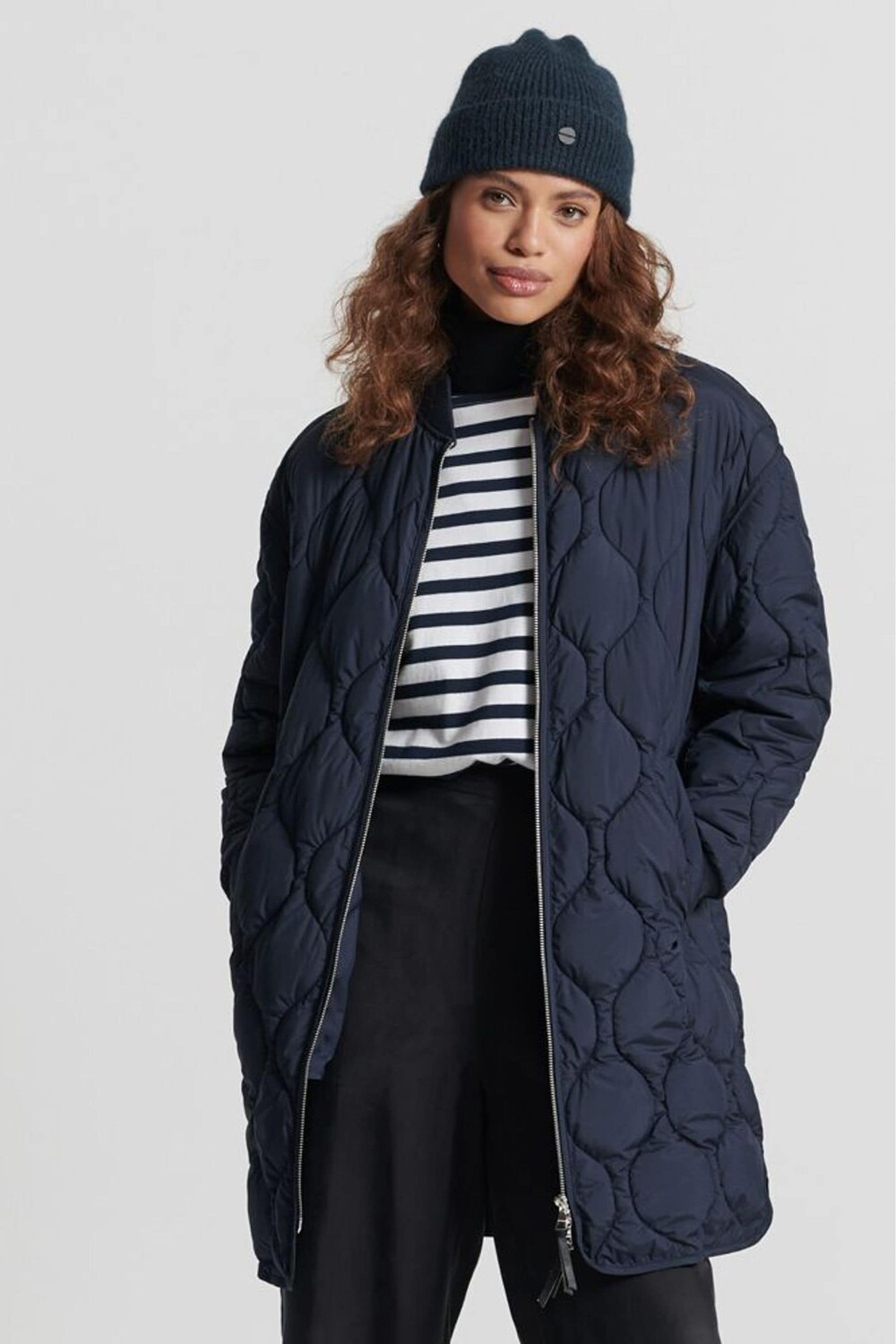

Стеганое пальто Studios удлиненного кроя Superdry, синий