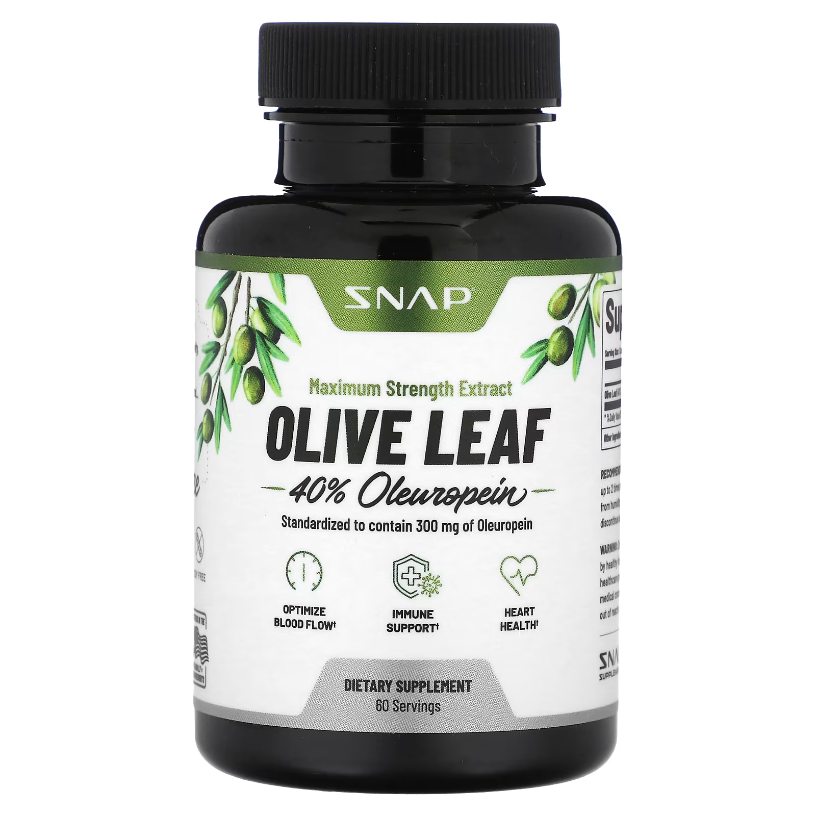 Пищевая добавка Snap Supplements Olive Leaf максимальная сила, 60 капсул пищевая добавка live conscious curcuwell максимальная сила 60 капсул