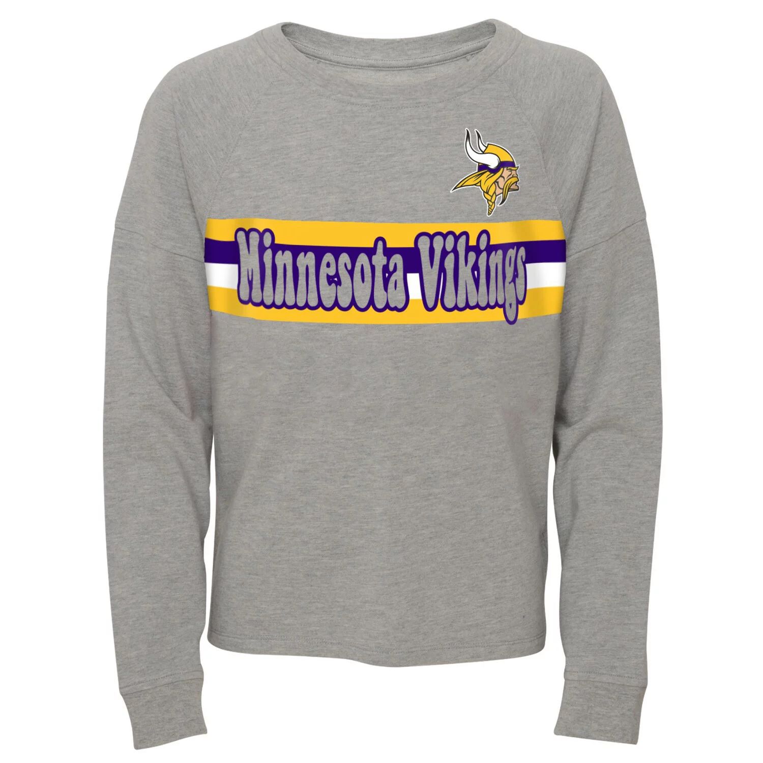 Серая полосатая футболка с длинными рукавами реглан Minnesota Vikings Juniors Heathered Outerstuff
