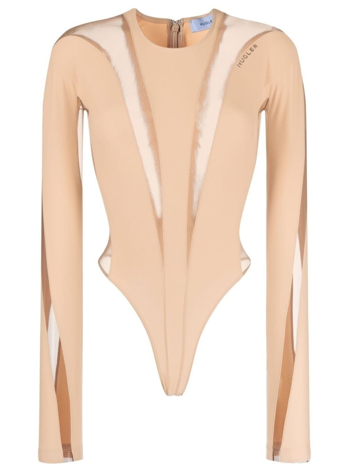 

Mugler прозрачное боди с длинными рукавами, нейтральный цвет