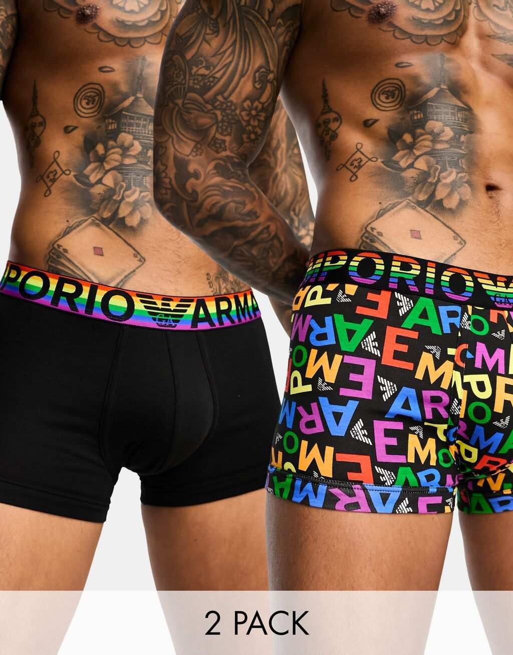 

Набор из двух черных плавок с радужным принтом Emporio Armani Bodywear