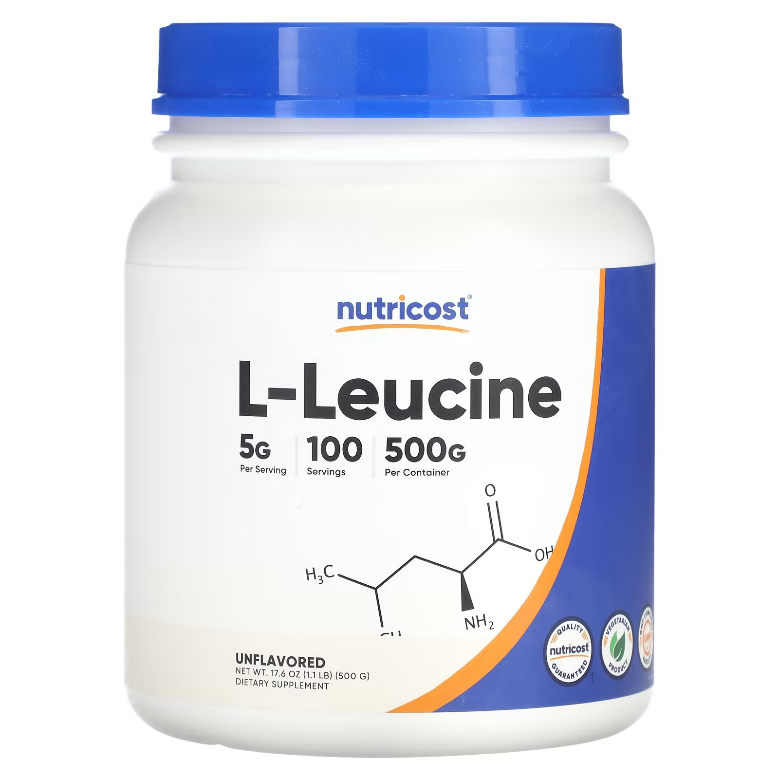 L-лейцин Nutricost, 500 г l глютамин nutricost 500 г