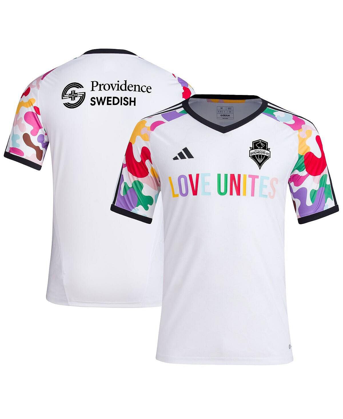 

Мужская белая предматчевая футболка Seattle Sounders FC 2023 Pride adidas, Белый