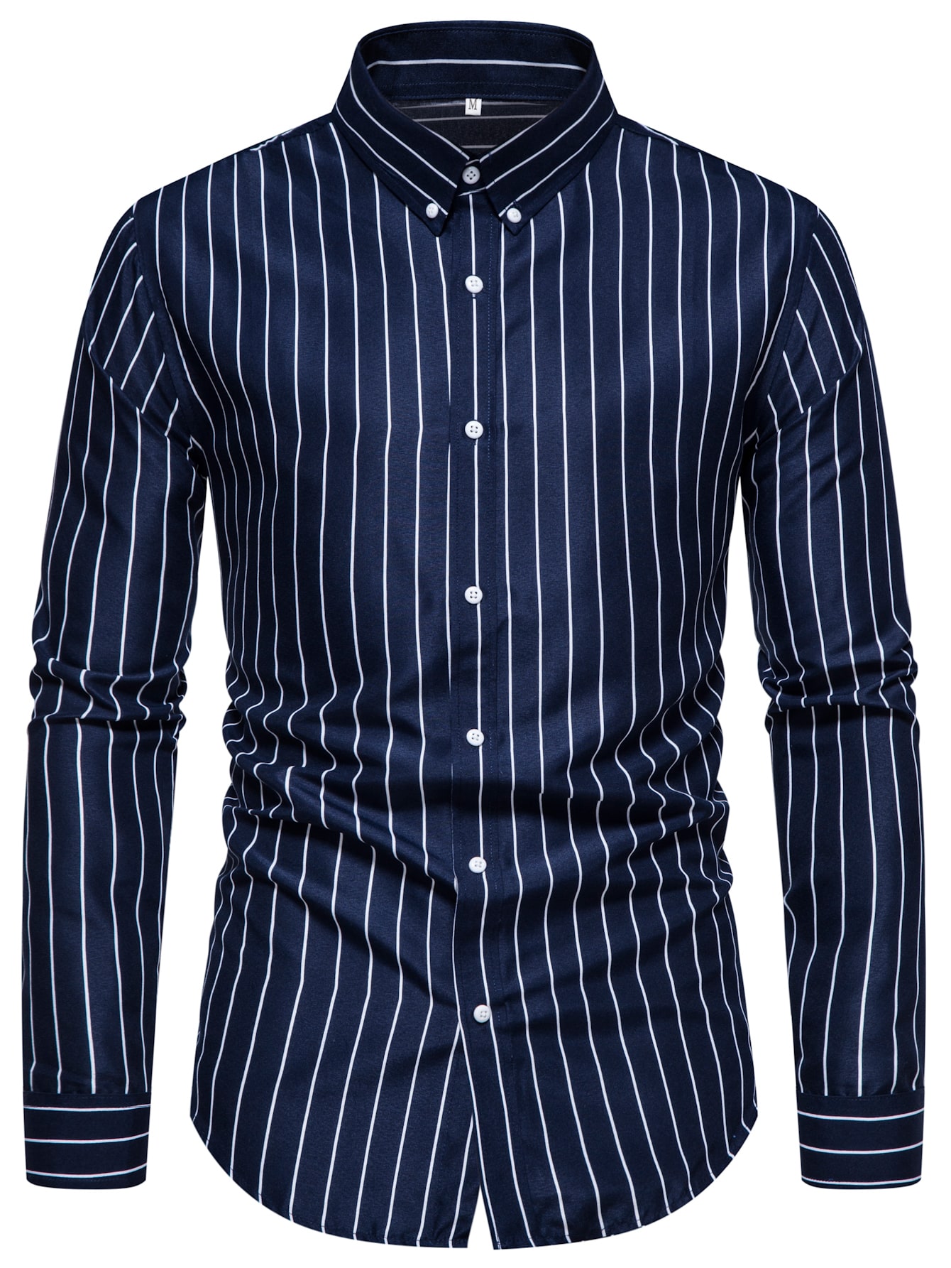 цена Мужская рубашка в полоску на пуговицах спереди с длинным рукавом, темно-синий