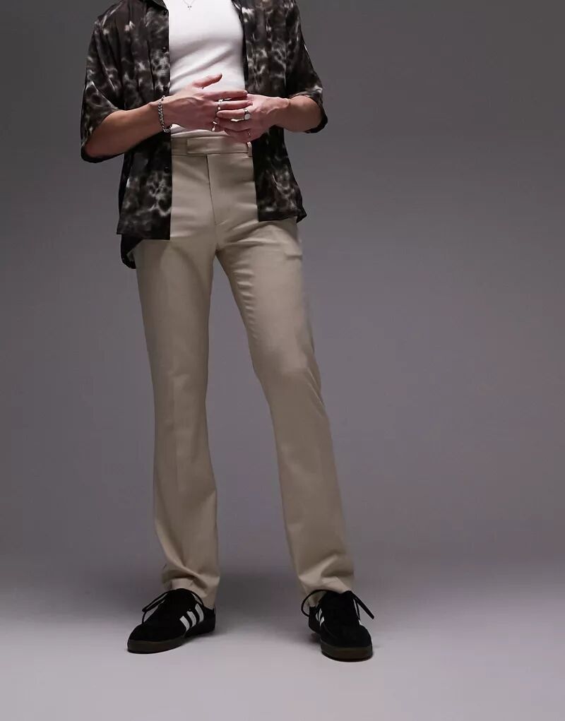 Topman – Элегантные расклешенные брюки каменно-бежевого цвета прямого кроя
