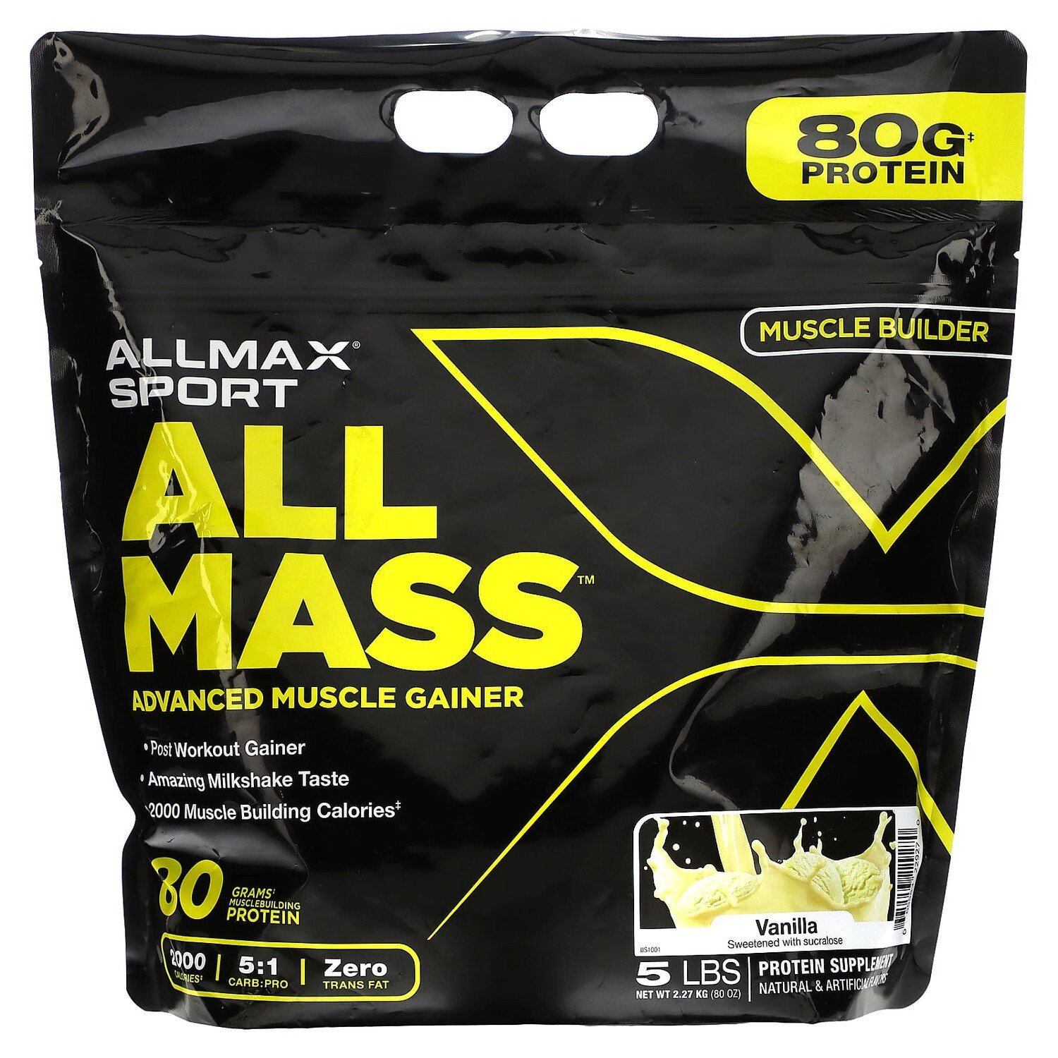 

Sport, All Mass, Advanced Muscle Gainer, Vanilla, 5 lbs, 2.27 kg (80 oz), ALLMAX