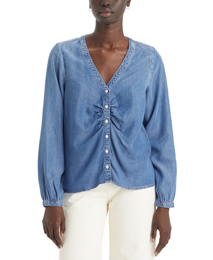 блузка levi´s zenda синий Женская блузка Zenda со сборками и длинными рукавами Levi's, синий