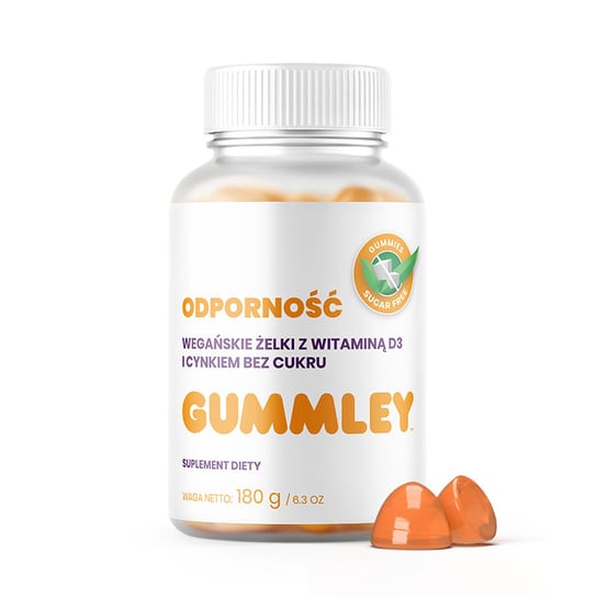 Gummley, Желе для иммунитета с витамином D3 и цинком, без сахара, 180 г