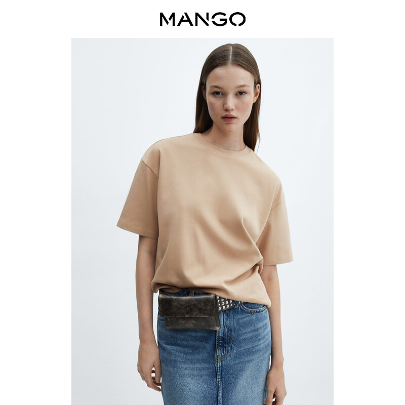 

Женская футболка Mango из чистого хлопка с круглым вырезом, черный