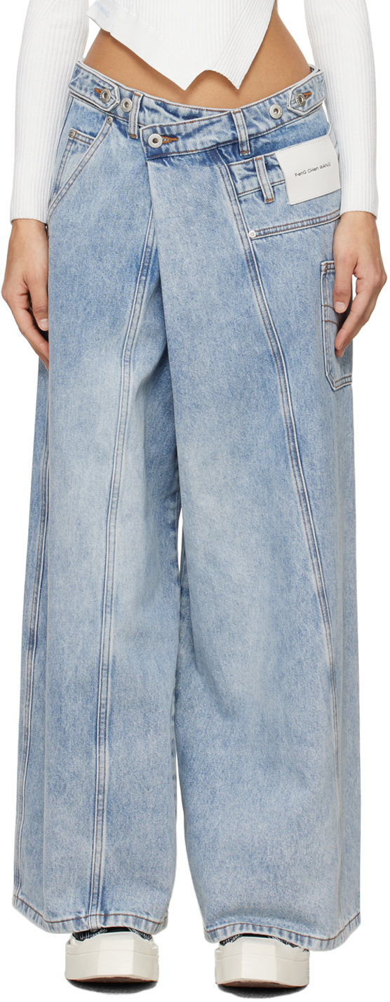 Синие асимметричные джинсы Feng Chen Wang