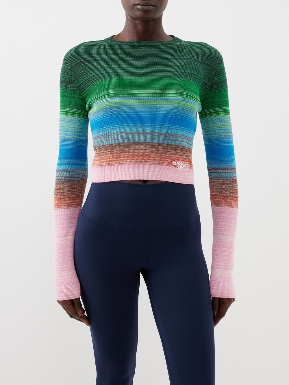 

Трикотажный укороченный топ в полоску из смесового хлопка Missoni, зеленый