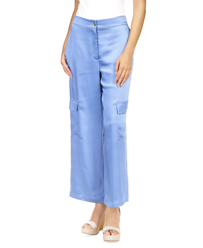 Женские однотонные атласные брюки-карго Michael Kors, цвет Blueberry