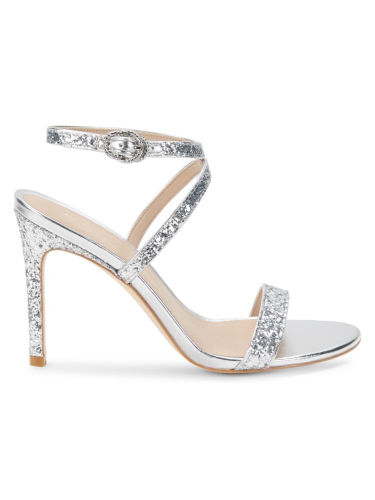 

Сандалии с блестящими ремешками Stuart Weitzman, серебро