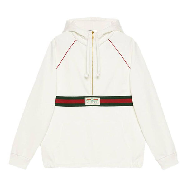 Толстовка Gucci Hooded Sweatshirt With Web & Gucci Label 'Ivory', цвет ivory/green/red